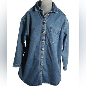 Sezane Blue Denim Button-Front Shirt Dress